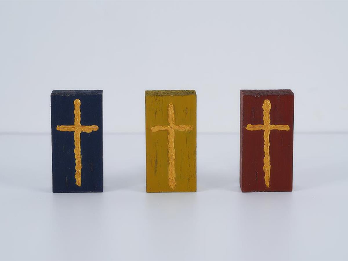 Assorted Wood Block with Handpainted Cross