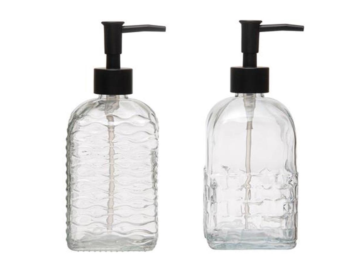 Embossed Glass Soap Dispenser with Pump, Assorted