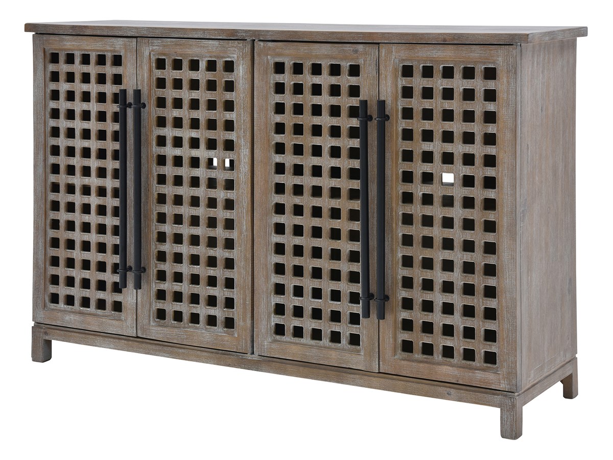 Crested Four-Door Entertainment Console, Light Brown