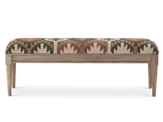 Cream Azteck Upholstered Wood Bench
