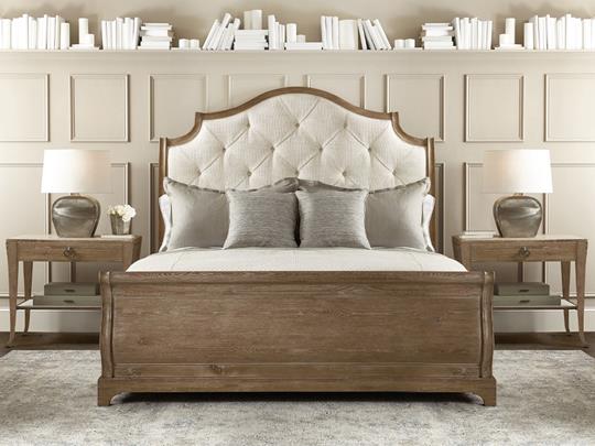 Bernhardt Rustic Patina Upholstered King Bed, Peppercorn